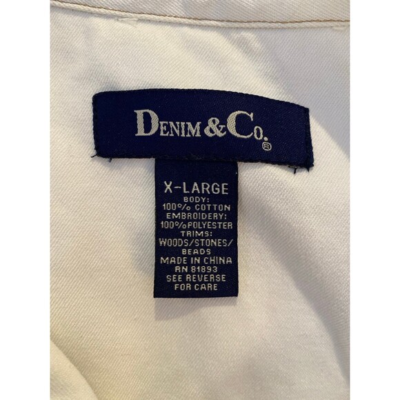 Denim & Co Jean Jacket Womens White Plus Size XL Western Beadwork Pockets - Picture 12 of 12